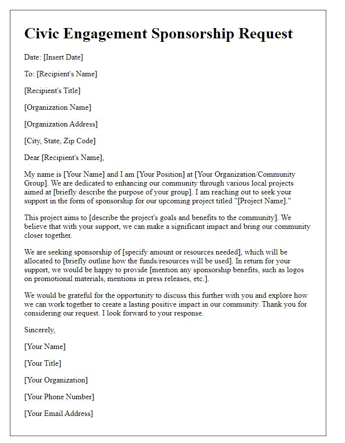 Letter template of civic engagement sponsorship request for local community projects