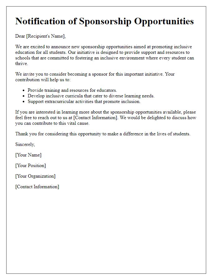 Letter template of notification regarding inclusive education sponsorship opportunities