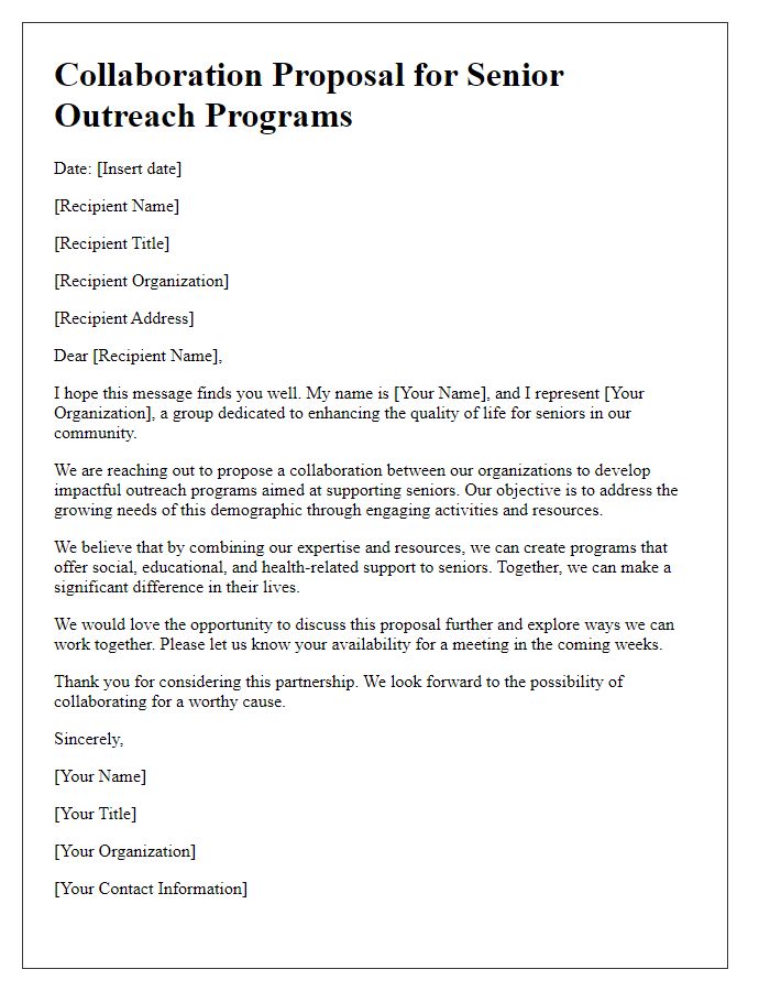 Letter template of collaboration suggestion for senior outreach programs