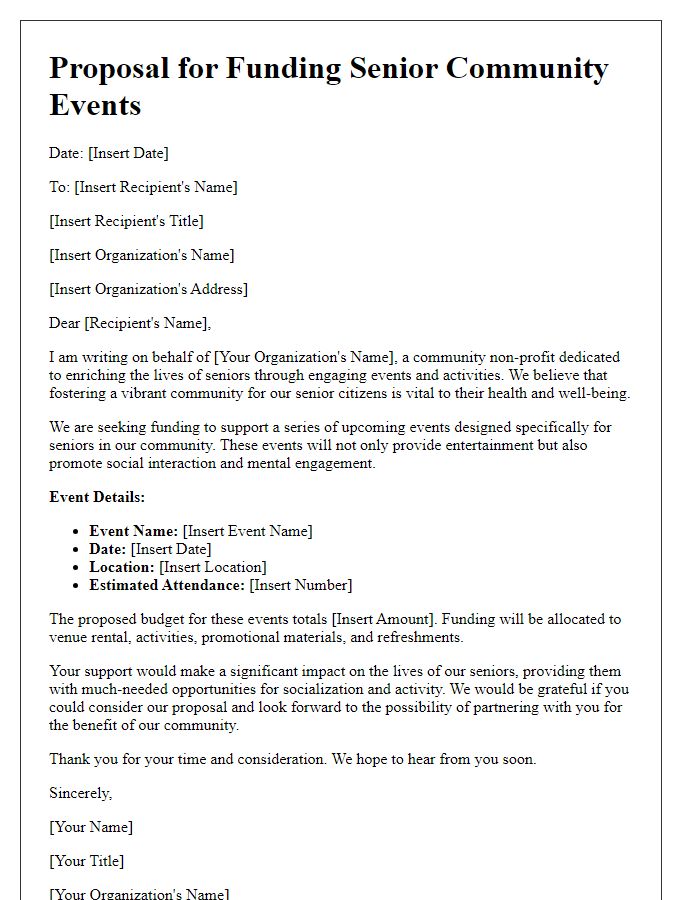 Letter template of proposal for funding senior community events