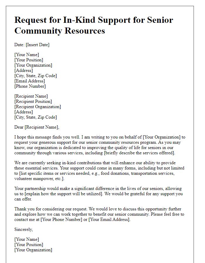 Letter template of request for in-kind support for senior community resources