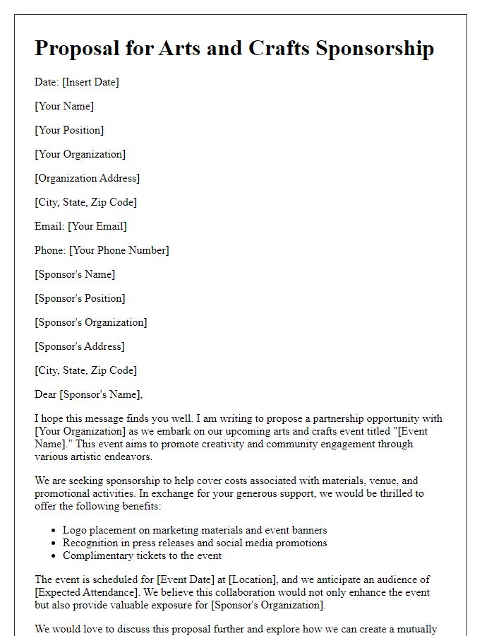 Letter template of proposal for arts and crafts sponsorship