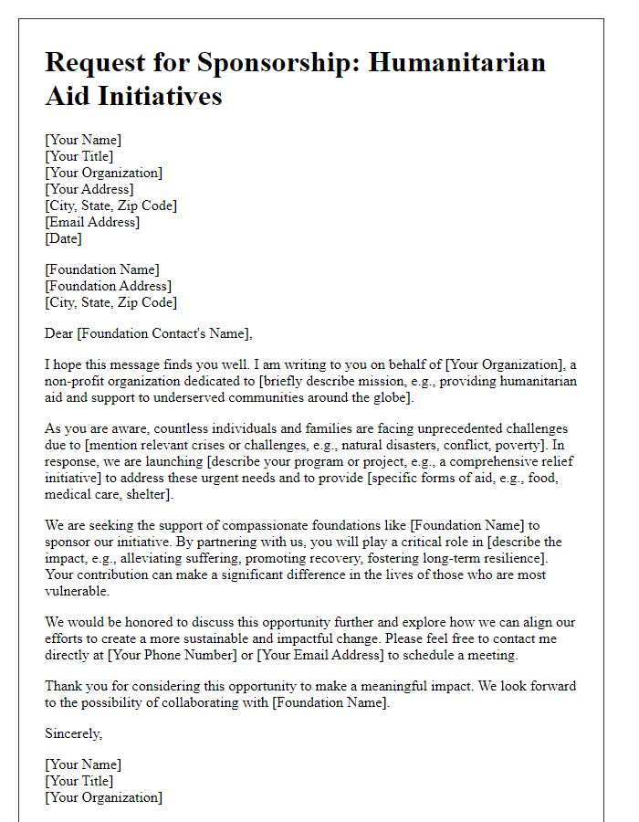 Letter template of humanitarian aid sponsorship solicitation for foundations