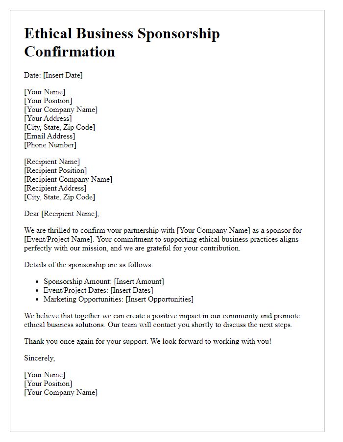 Letter template of ethical business sponsorship confirmation