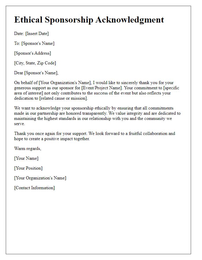 Letter template of ethical sponsorship acknowledgment