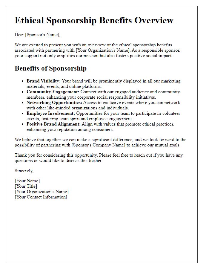 Letter template of ethical sponsorship benefits overview