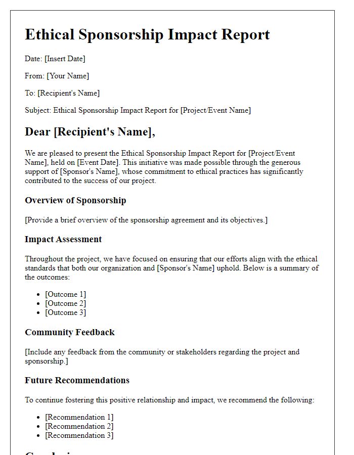 Letter template of ethical sponsorship impact report