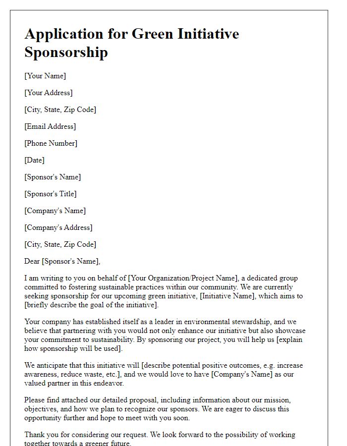 Letter template of application for green initiative sponsorship