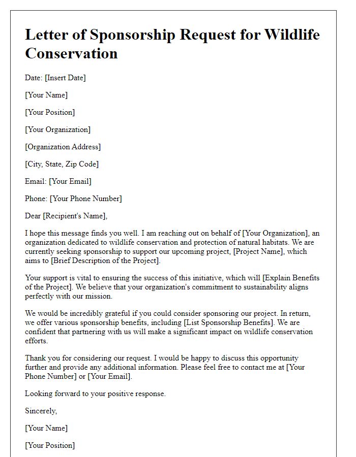 Letter template of correspondence for wildlife conservation sponsorship