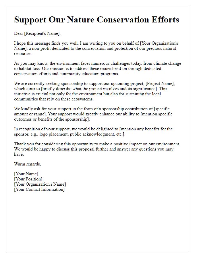 Letter template of fundraising request for nature conservation sponsorship