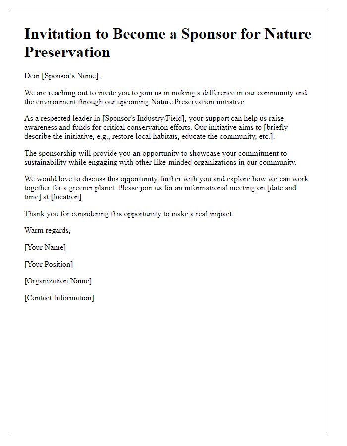 Letter template of invitation for nature preservation sponsorship