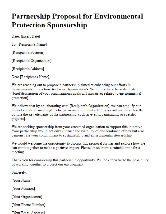 Letter template of partnership proposal for environmental protection sponsorship