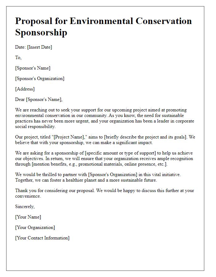 Letter template of proposal for environmental conservation sponsorship