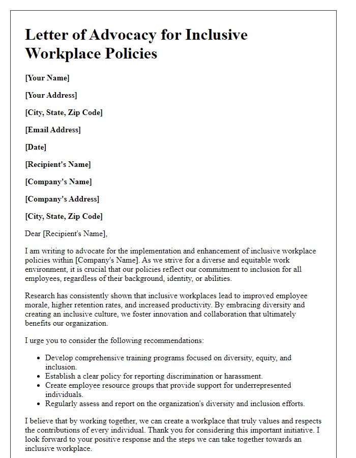 Letter template of advocacy for inclusive workplace policies