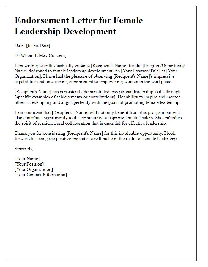 Letter template of endorsement for female leadership development