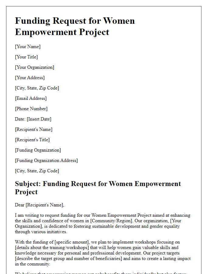 Letter template of funding request for women empowerment projects