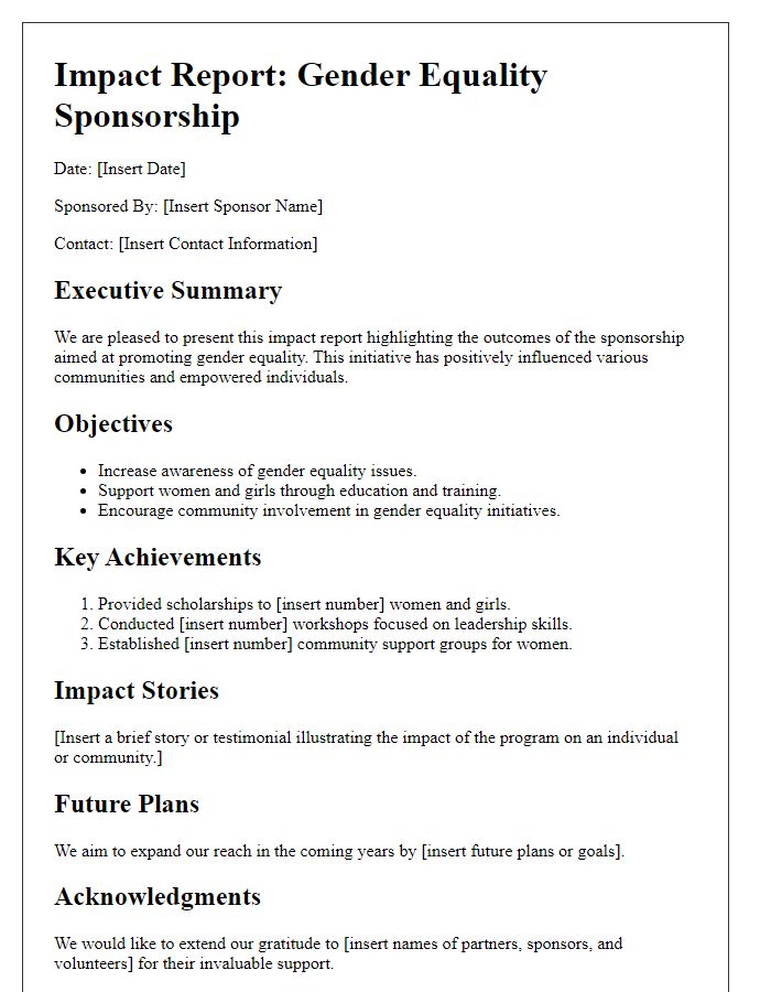 Letter template of impact report for gender equality sponsorship