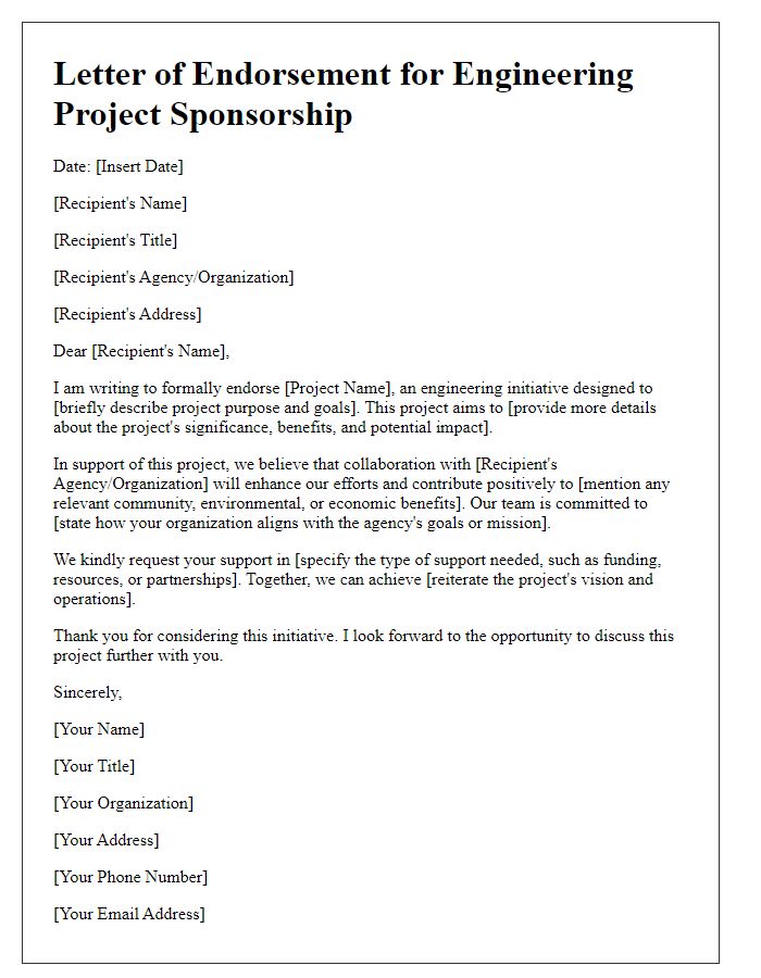 Letter template of engineering project sponsorship endorsement for government agencies