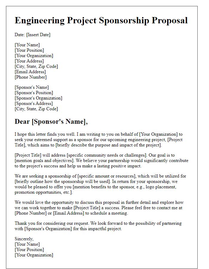 Letter template of engineering project sponsorship proposal for nonprofit organizations