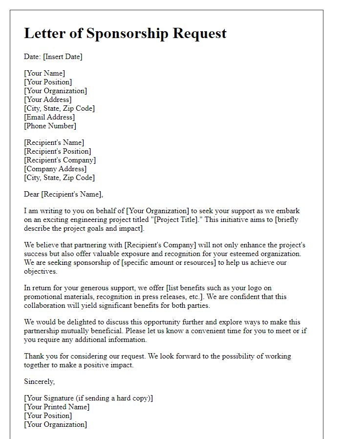 Letter template of engineering project sponsorship request for corporate partners