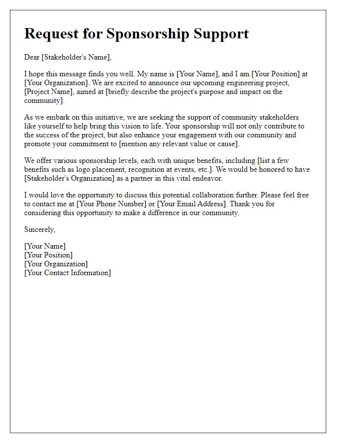 Letter template of engineering project sponsorship solicitation for community stakeholders