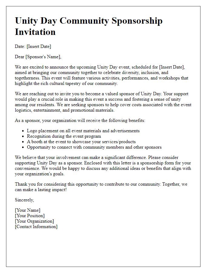 Letter template of Unity Day Community Sponsorship