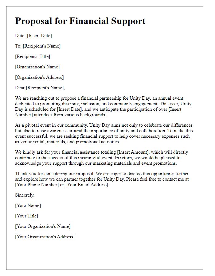 Letter template of Unity Day Financial Support Proposal