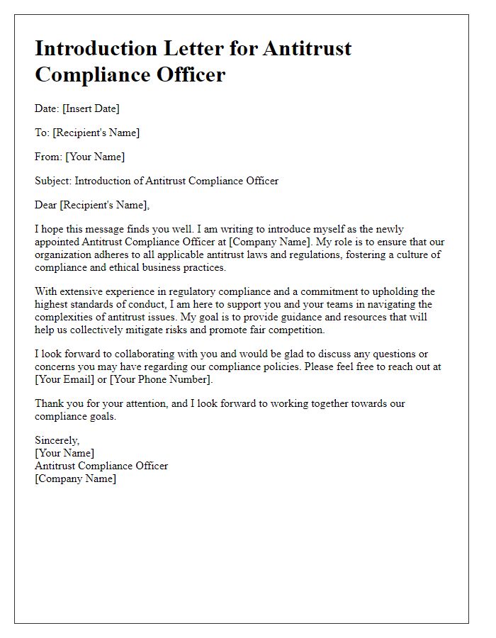 Letter template of Antitrust Compliance Officer Introduction