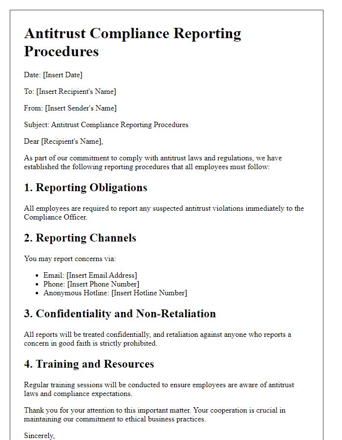 Letter template of Antitrust Compliance Reporting Procedures