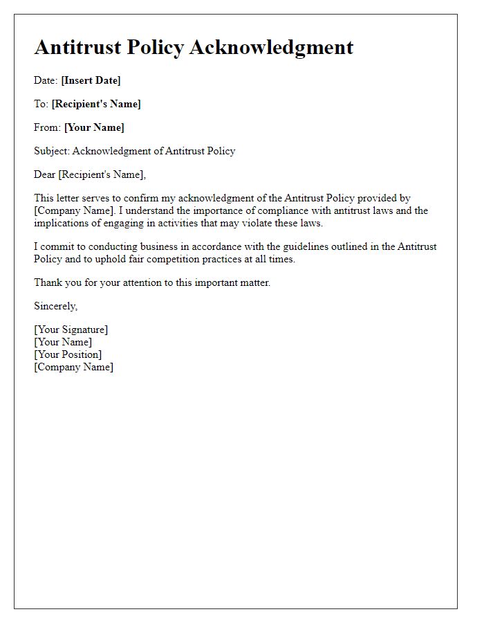 Letter template of Antitrust Policy Acknowledgment