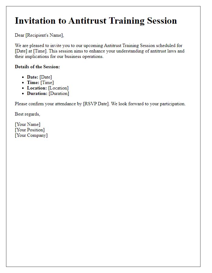 Letter template of Antitrust Training Session Invitation