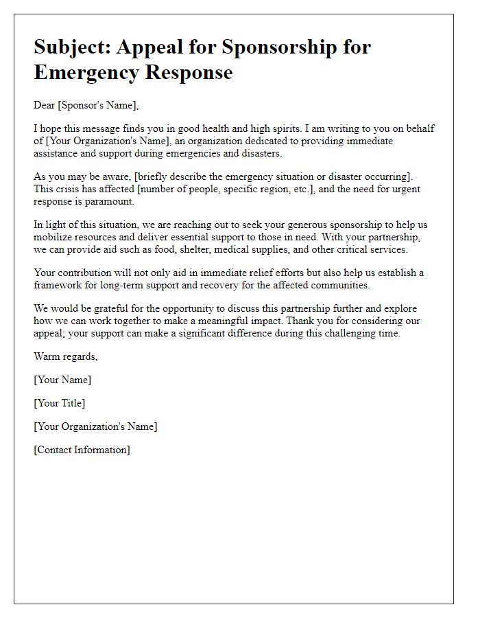 Letter template of appeal for emergency response sponsorship