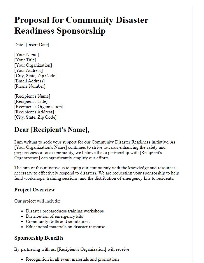 Letter template of proposal for community disaster readiness sponsorship