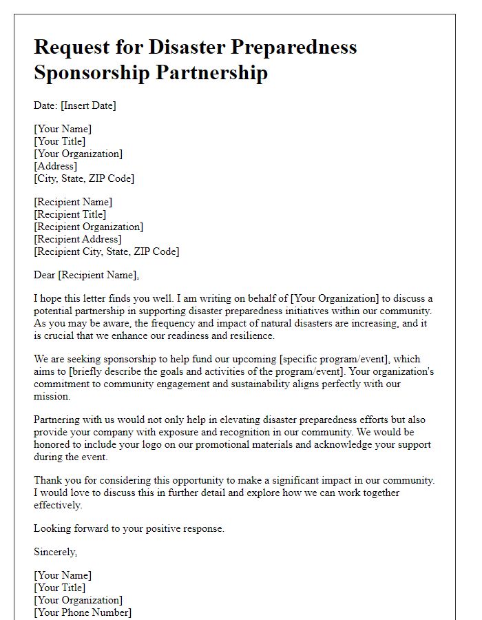 Letter template of request for disaster preparedness sponsorship partnership