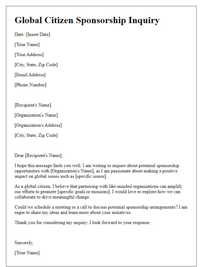 Letter template of global citizen sponsorship inquiry