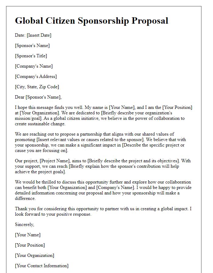 Letter template of global citizen sponsorship proposal