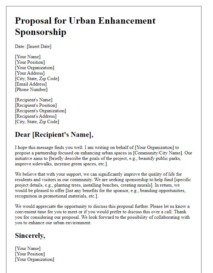 Letter template of proposal for urban enhancement sponsorship.