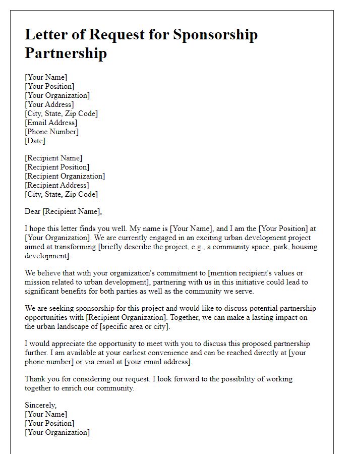 Letter template of request for urban development sponsorship partnership.