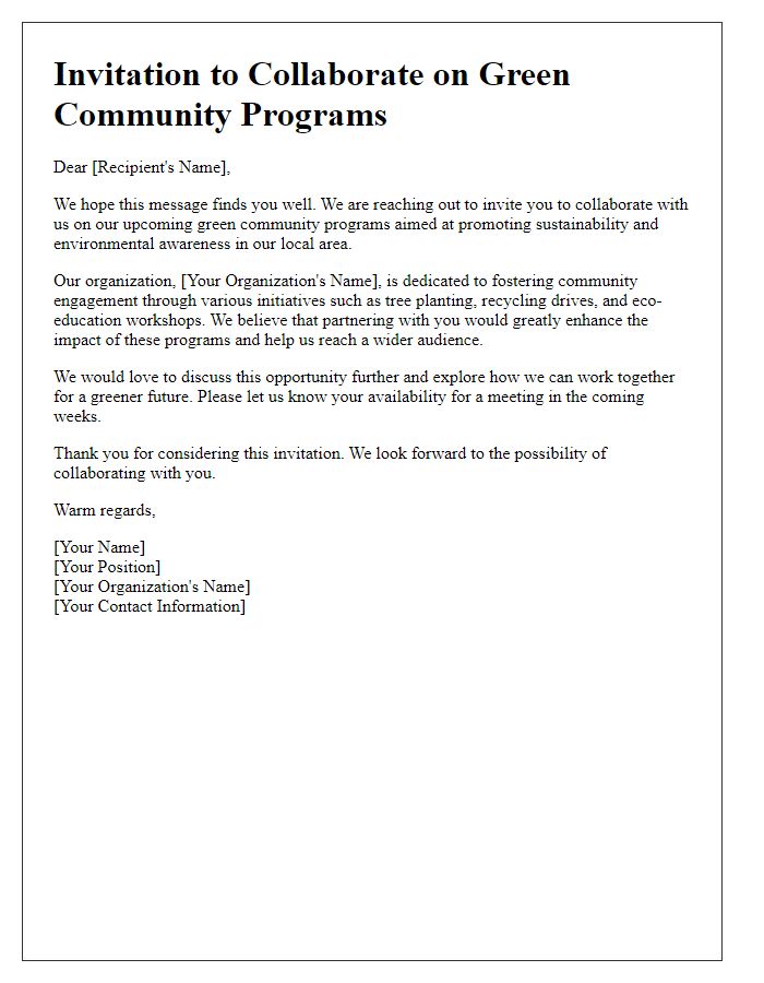 Letter template of collaboration invitation for green community programs