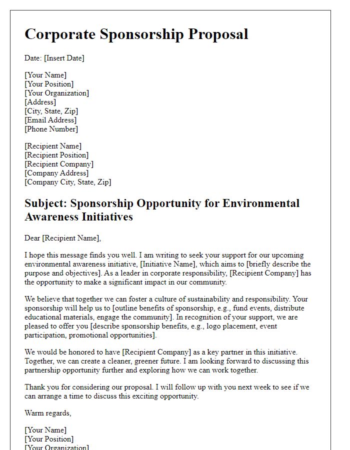 Letter template of corporate sponsorship for environmental awareness initiatives