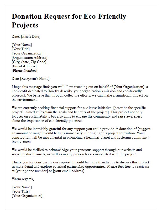 Letter template of donation request for eco-friendly projects