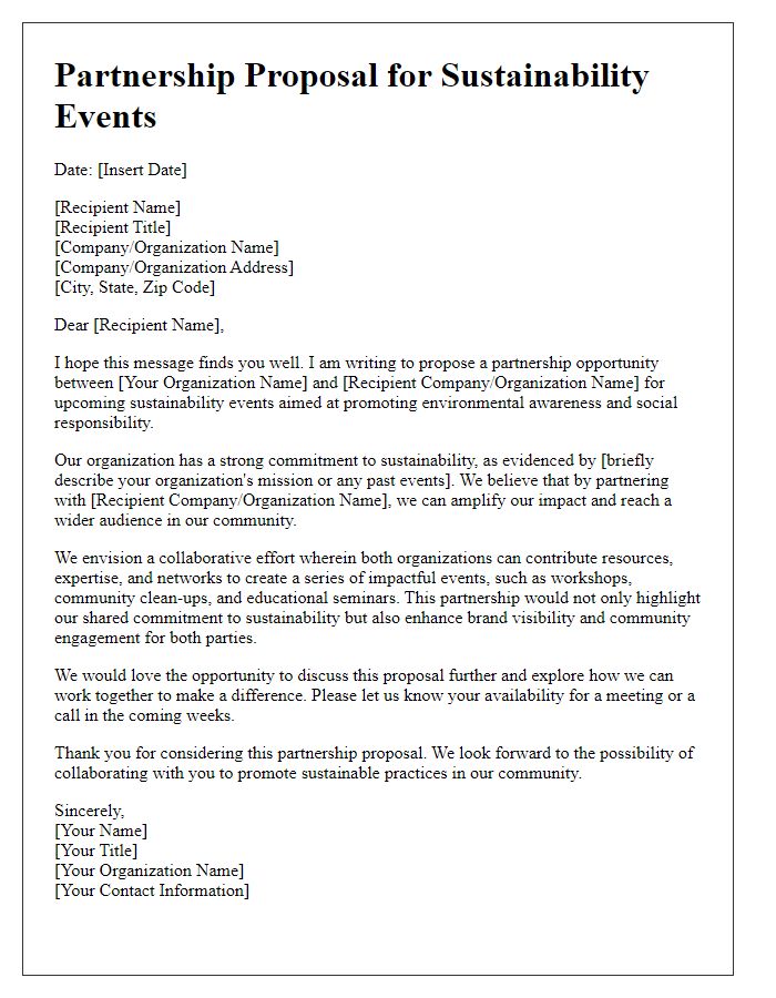 Letter template of partnership proposal for sustainability events