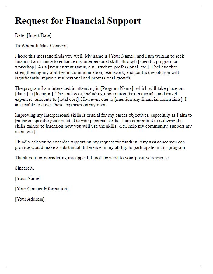 Letter template of appeal for financial support for interpersonal skills development