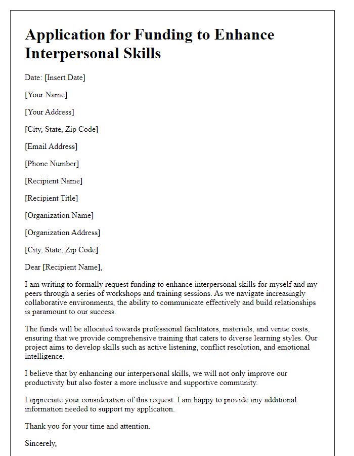 Letter template of application for funding to enhance interpersonal skills