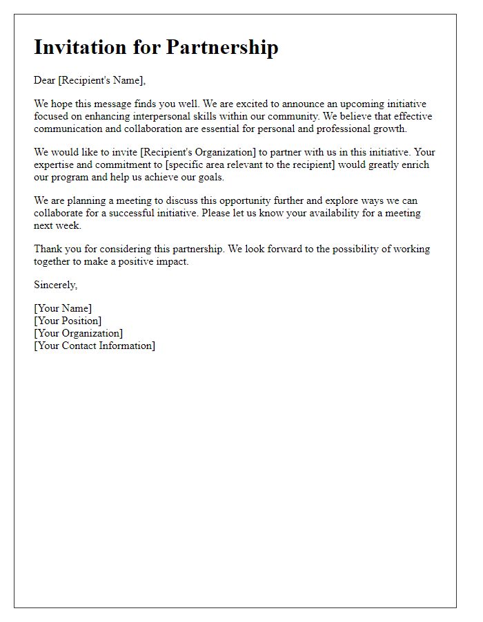 Letter template of invitation for partnership in interpersonal skills enhancement initiative