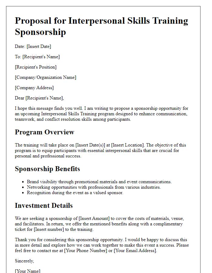 Letter template of proposal for interpersonal skills training sponsorship