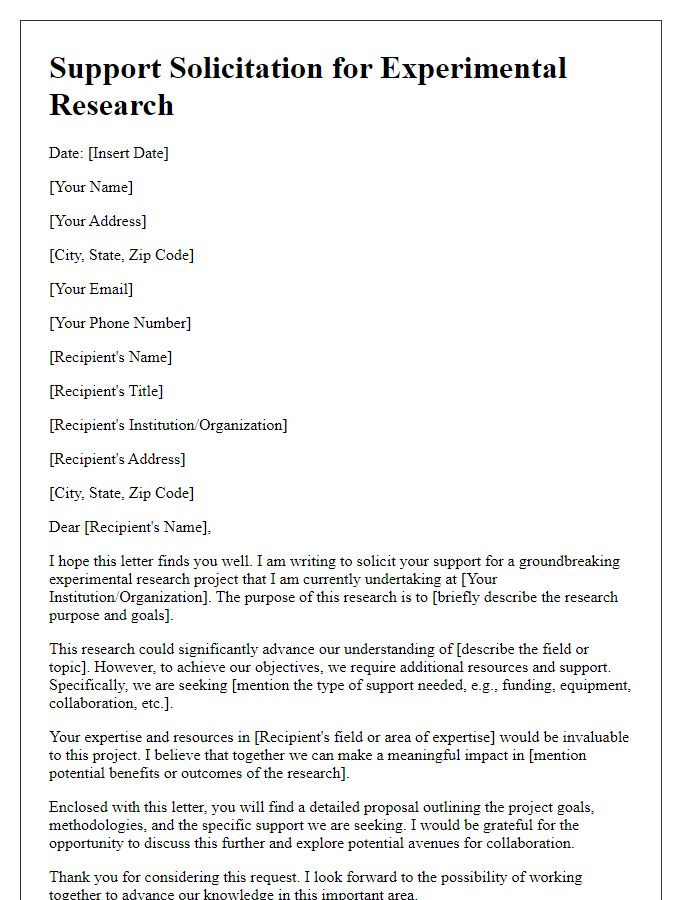 Letter template of support solicitation for experimental research.