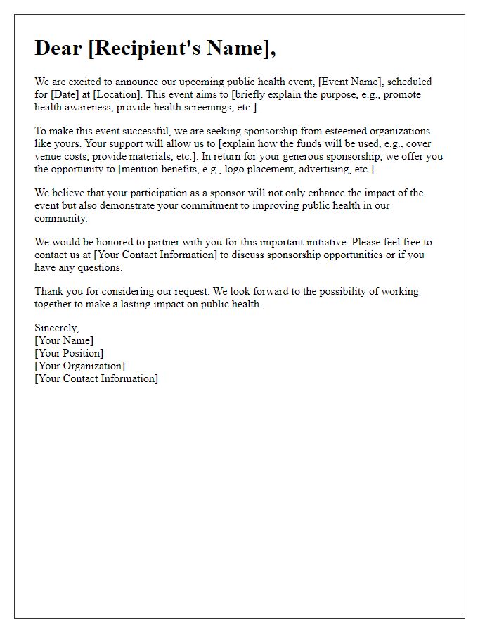 Letter template of public health event sponsorship