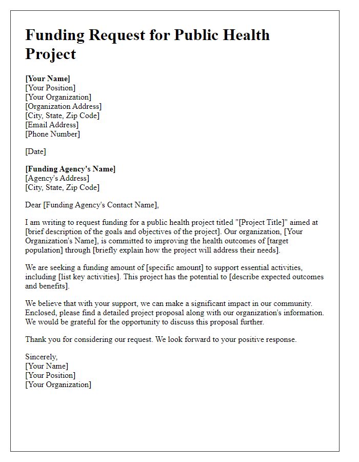 Letter template of public health project funding request