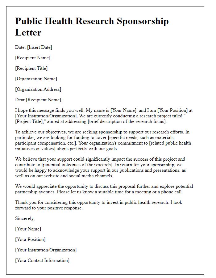 Letter template of public health research sponsorship